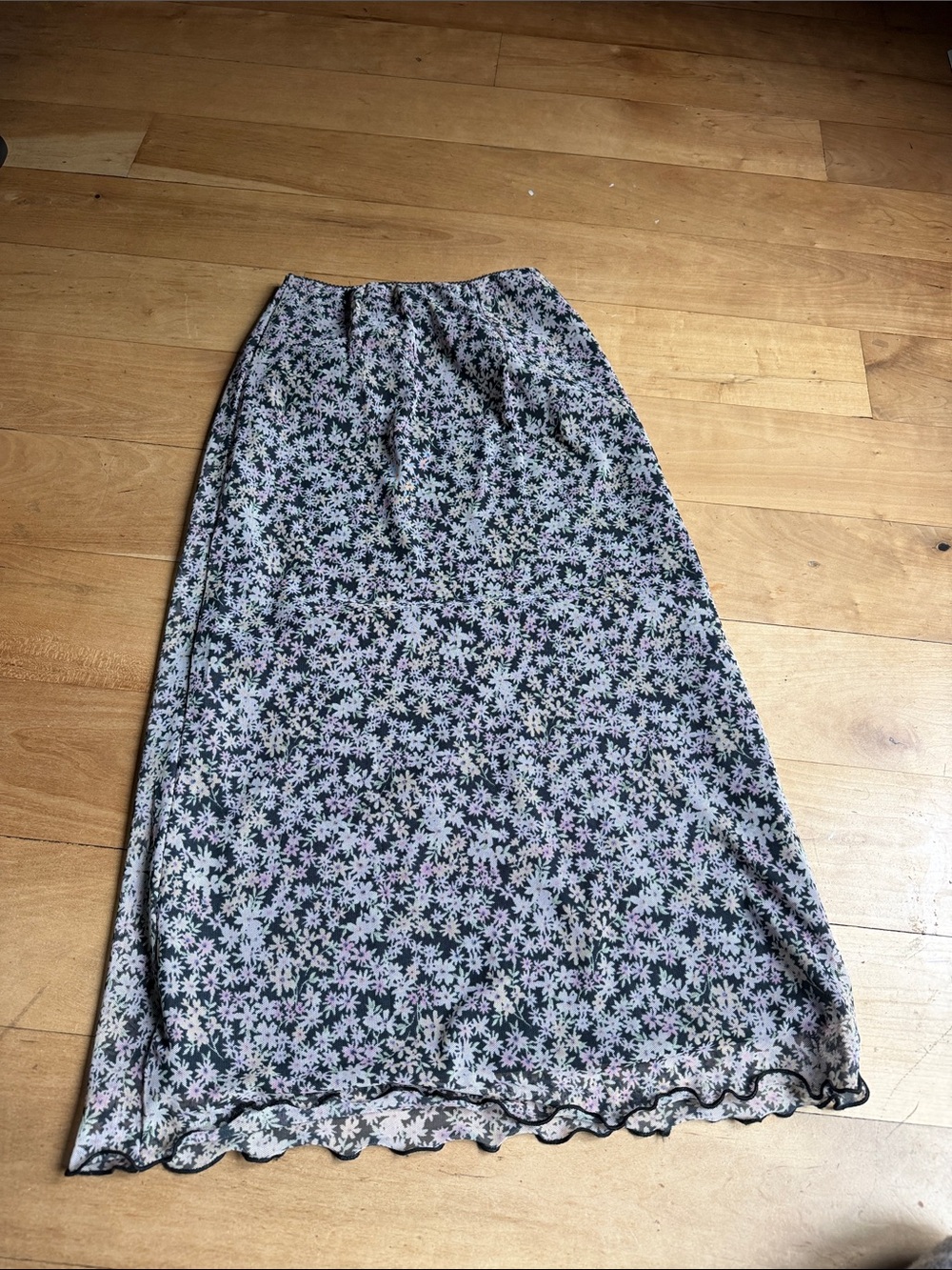 American Eagle Outfitters Black Maxi Skirt with Pink Floral Print